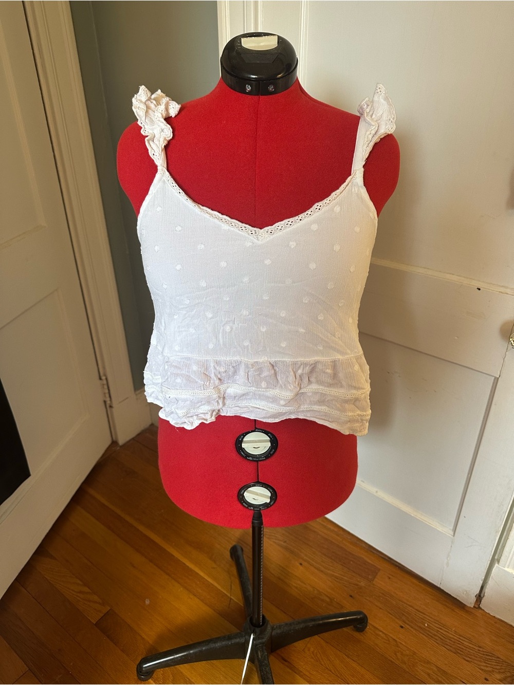 Superdry White Eyelet Ruffle Tank
